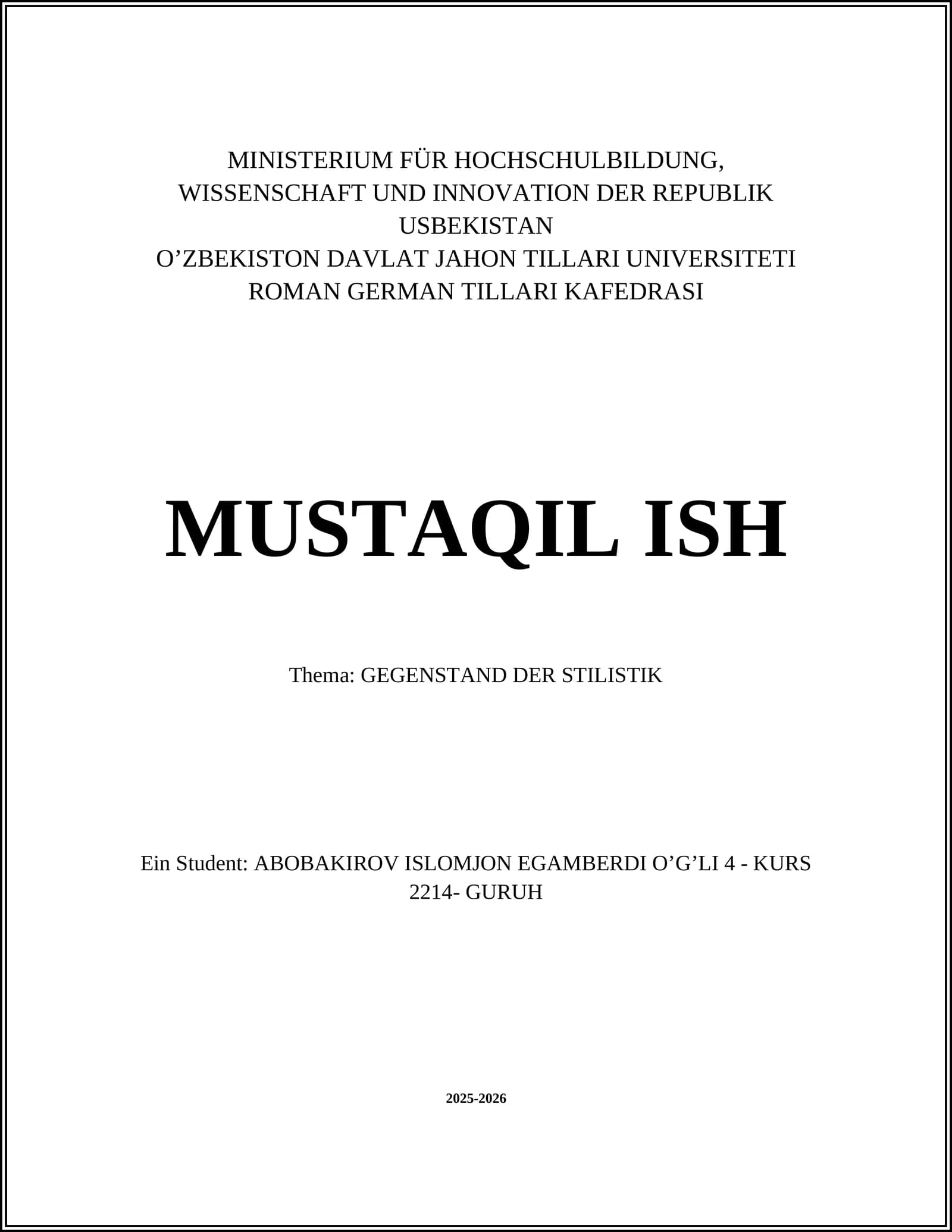 GEGENSTAND DER STILISTIK