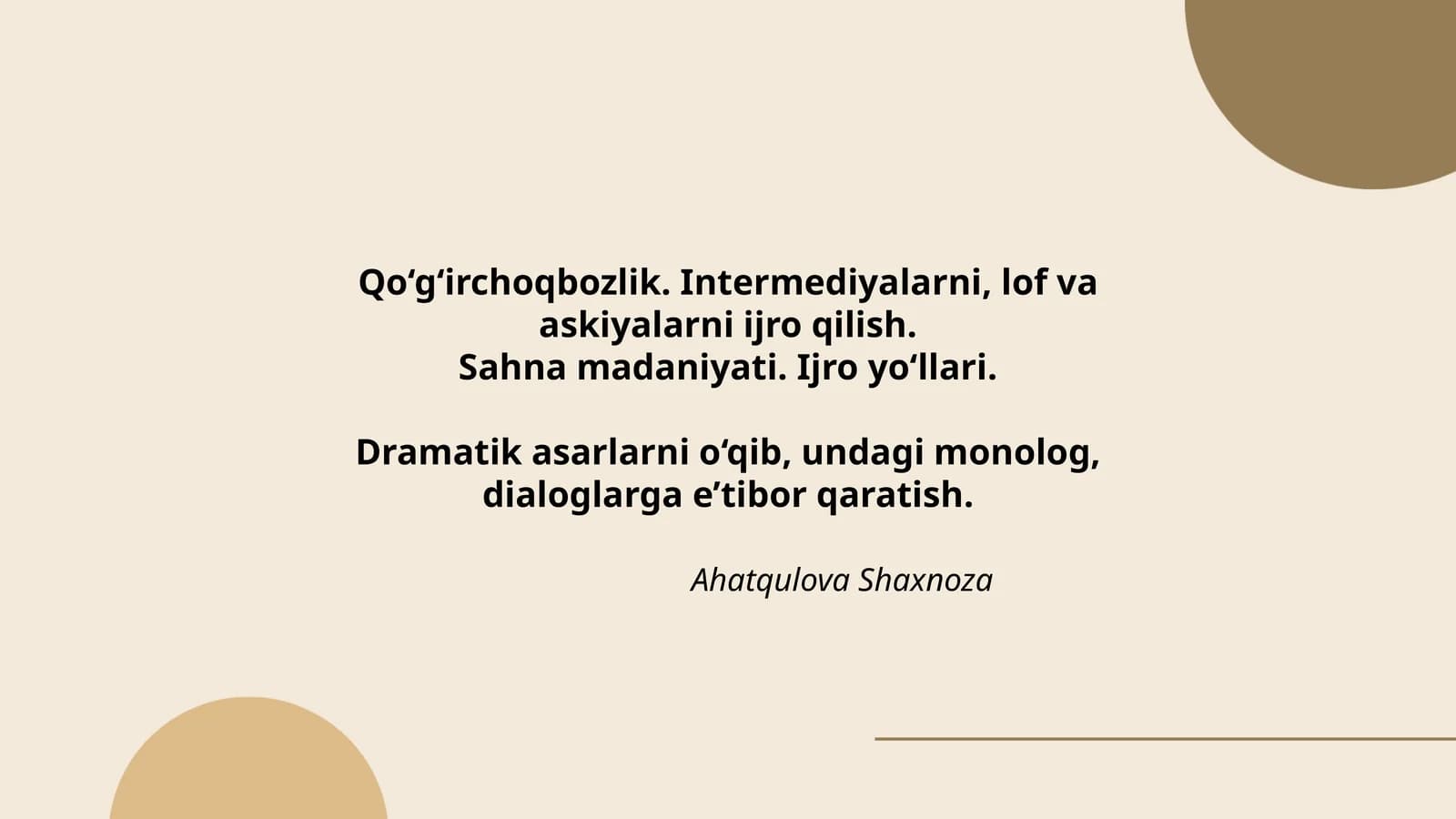 Sahna madaniyati. Ijro yo‘llari