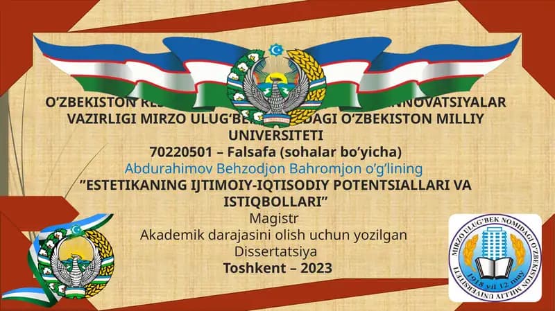 ESTETIKANING IJTIMOIY-IQTISODIY POTENTSIALLARI VA ISTIQBOLLARI