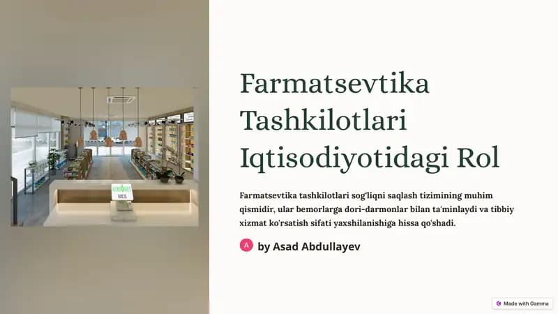 Farmatsevtika Tashkilotlari Iqtisodiyotidagi Rol