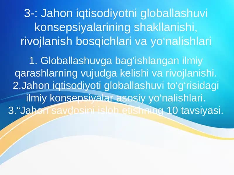 Globallashuv va iqtisodiyot