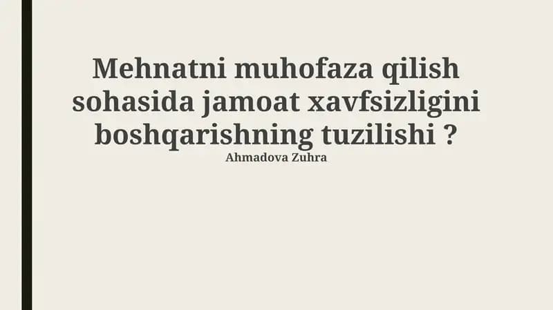 Mehnatni muhofaza qilish sohasida jamoat xavfsizligini boshqarishning tuzilishi