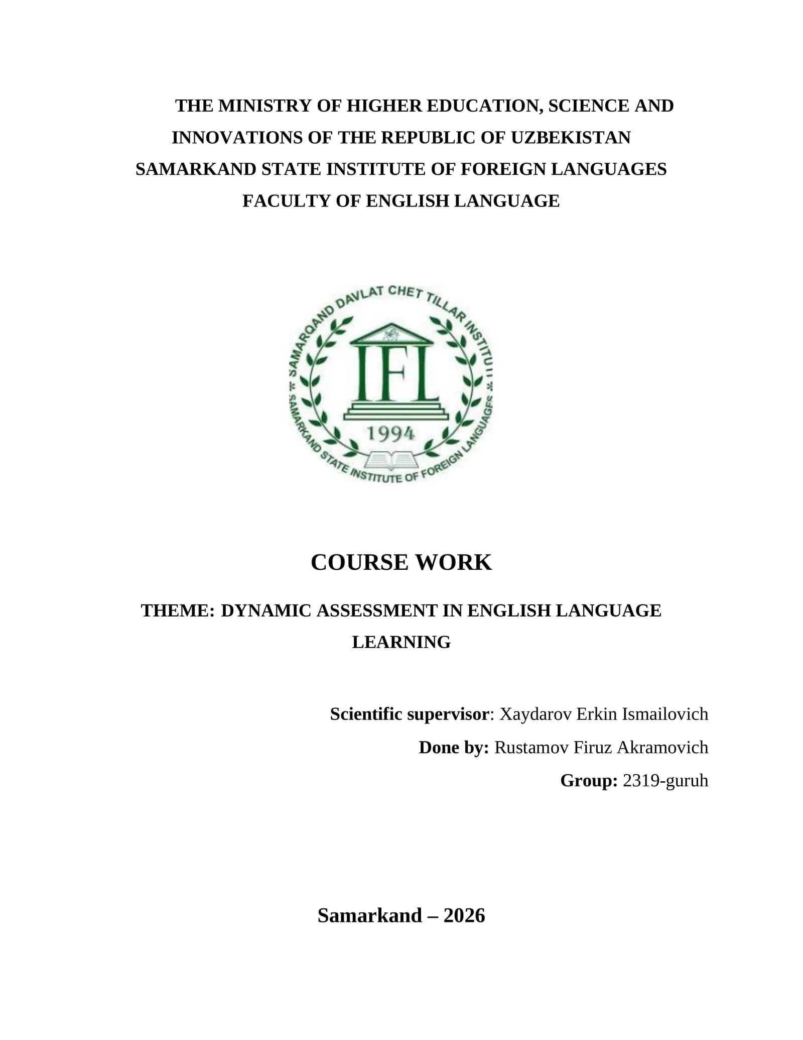 DYNAMIC ASSESSMENT IN ENGLISH LANGUAGE LEARNING