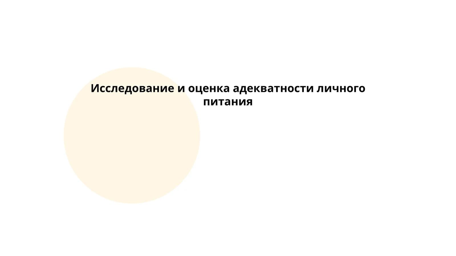 Исследование и оценка адекватности личного питания