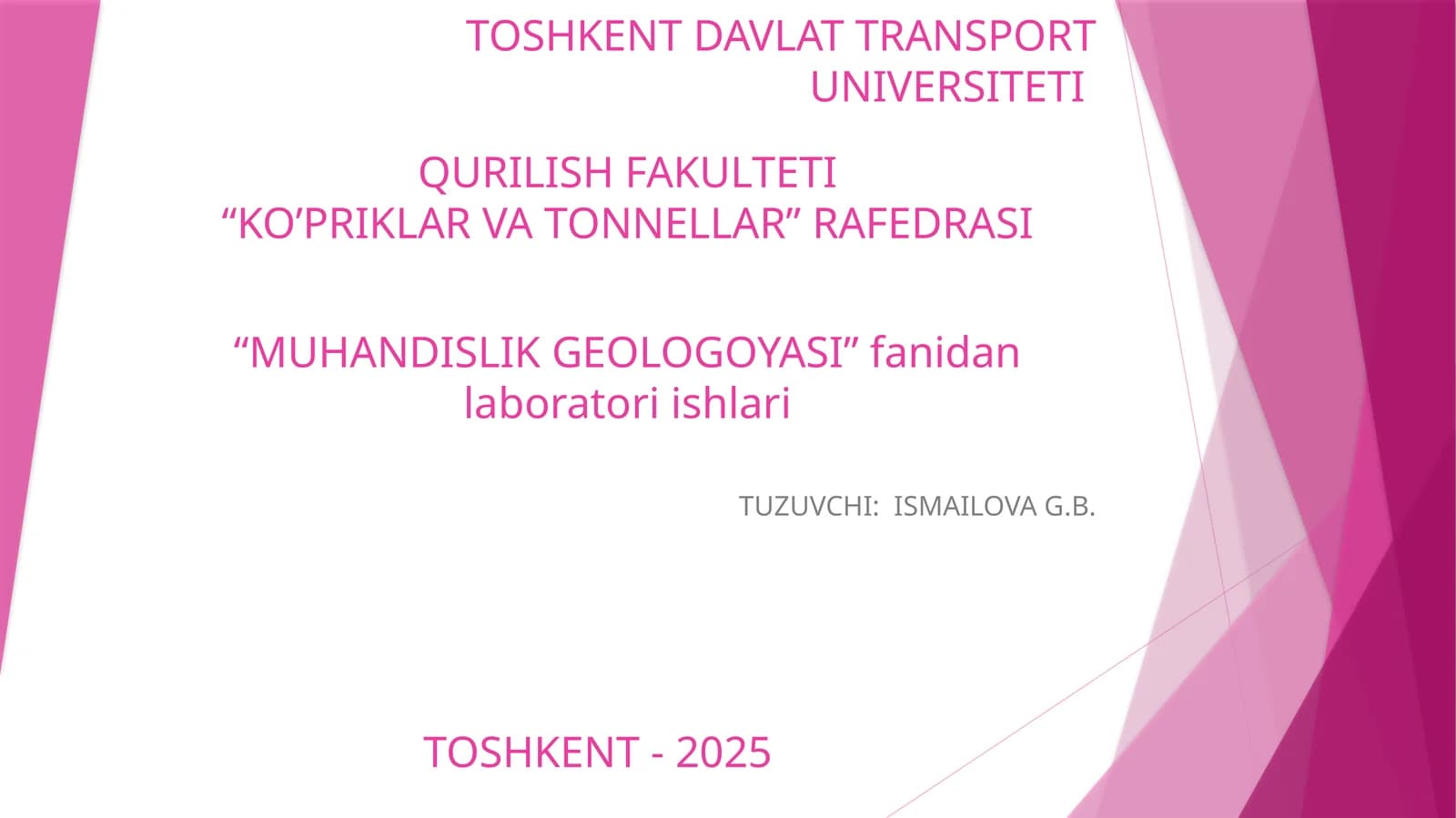 Laboratoriya Ishi (2 soat)