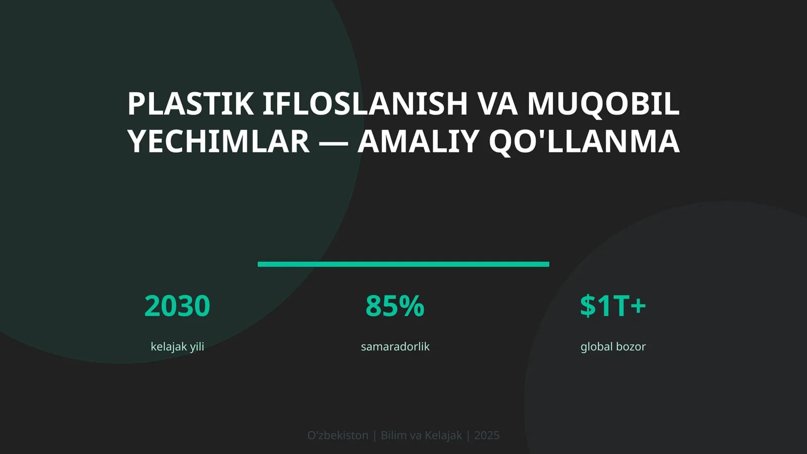 Plastik ifloslanish va muqobil yechimlar — amaliy qo'llanma