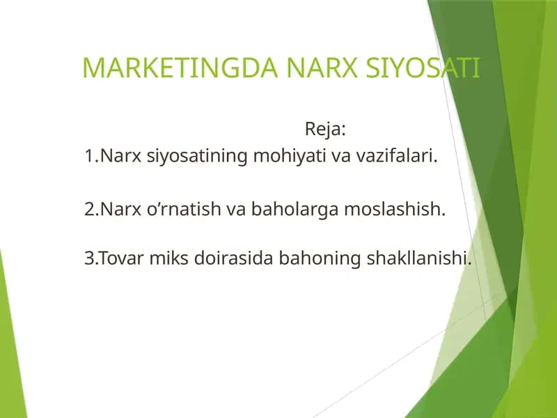 MARKETINGDA NARX SIYOSATI