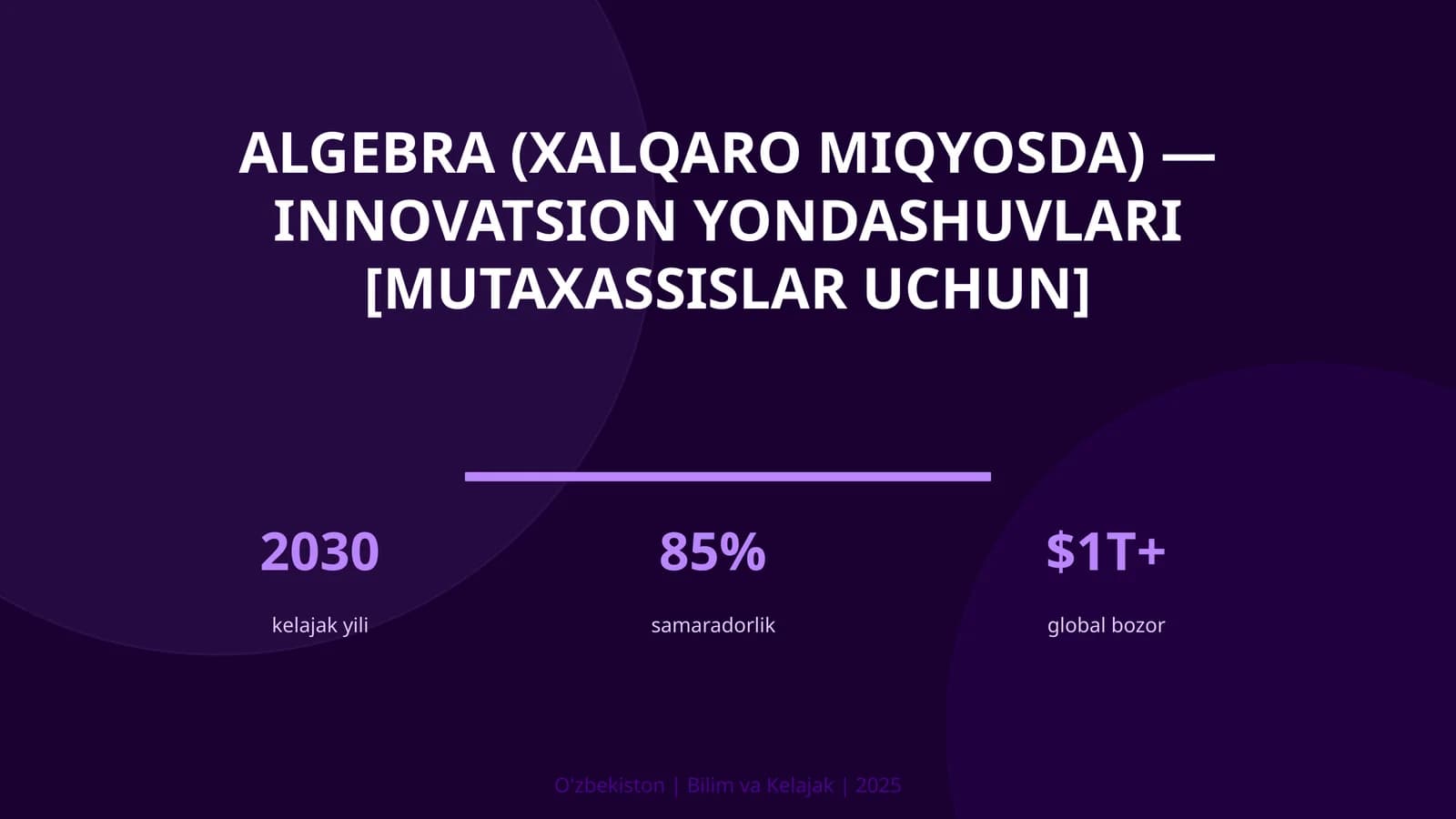 Algebra (xalqaro miqyosda) — innovatsion yondashuvlari [mutaxassislar uchun]