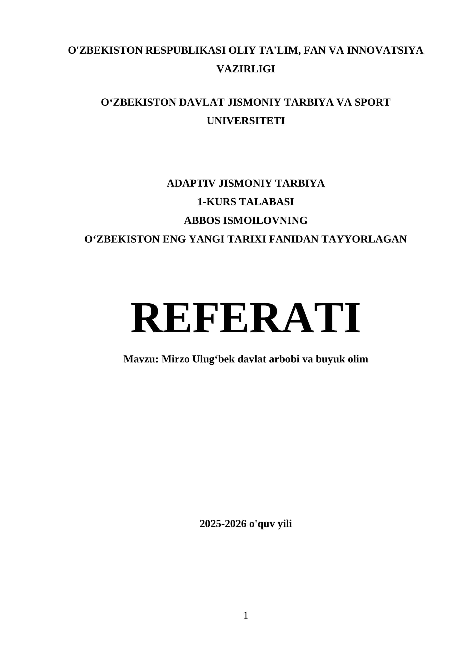 Mirzo Ulugʻbek davlat arbobi va buyuk olim referati