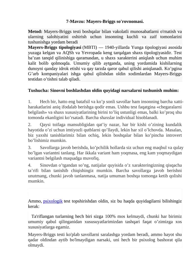 Mayers-Briggs so'rovnomasi