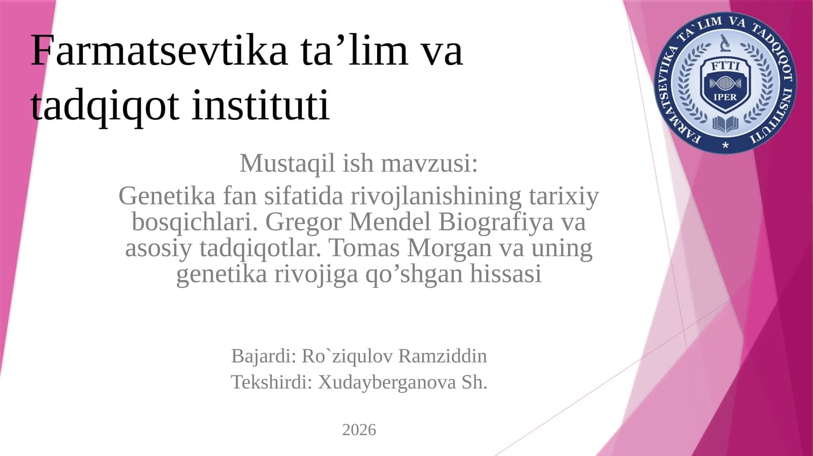 Genetika fani sifatida rivojlanishining tarixiy bosqichi