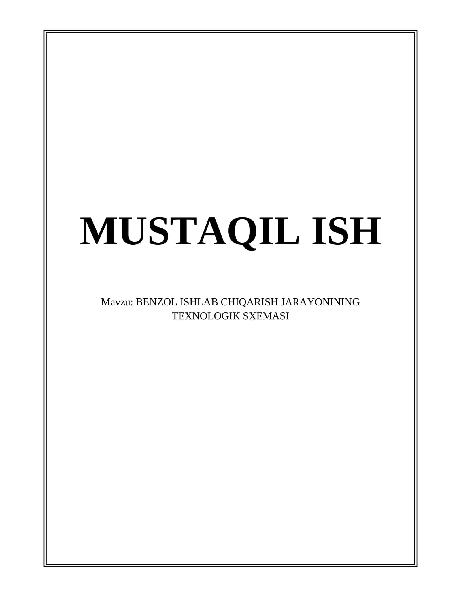 BENZOL ISHLAB CHIQARISH JARAYONINING TEXNOLOGIK SXEMASI