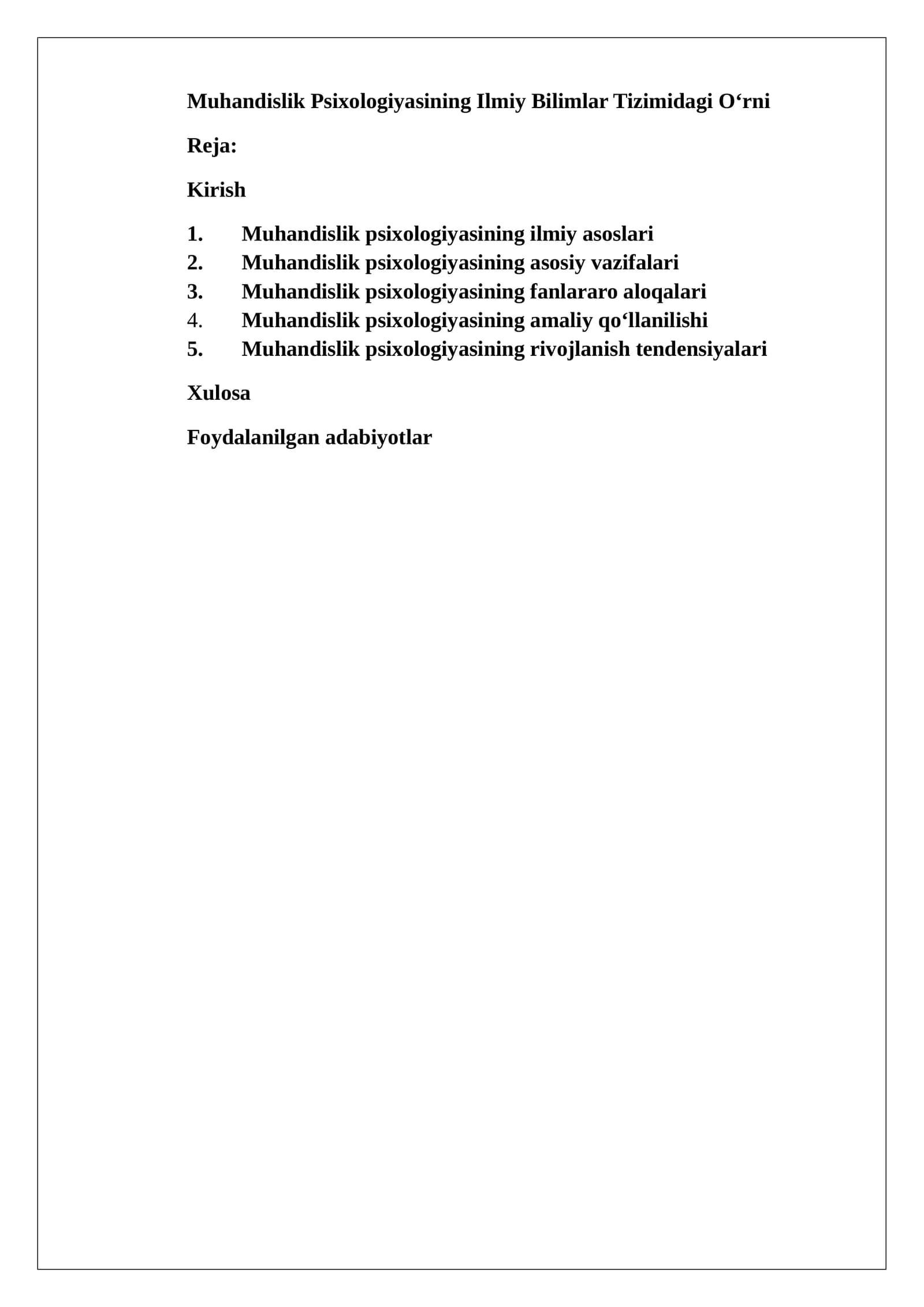 Muhandislik Psixologiyasining Ilmiy Bilimlar Tizimidagi O‘rni
