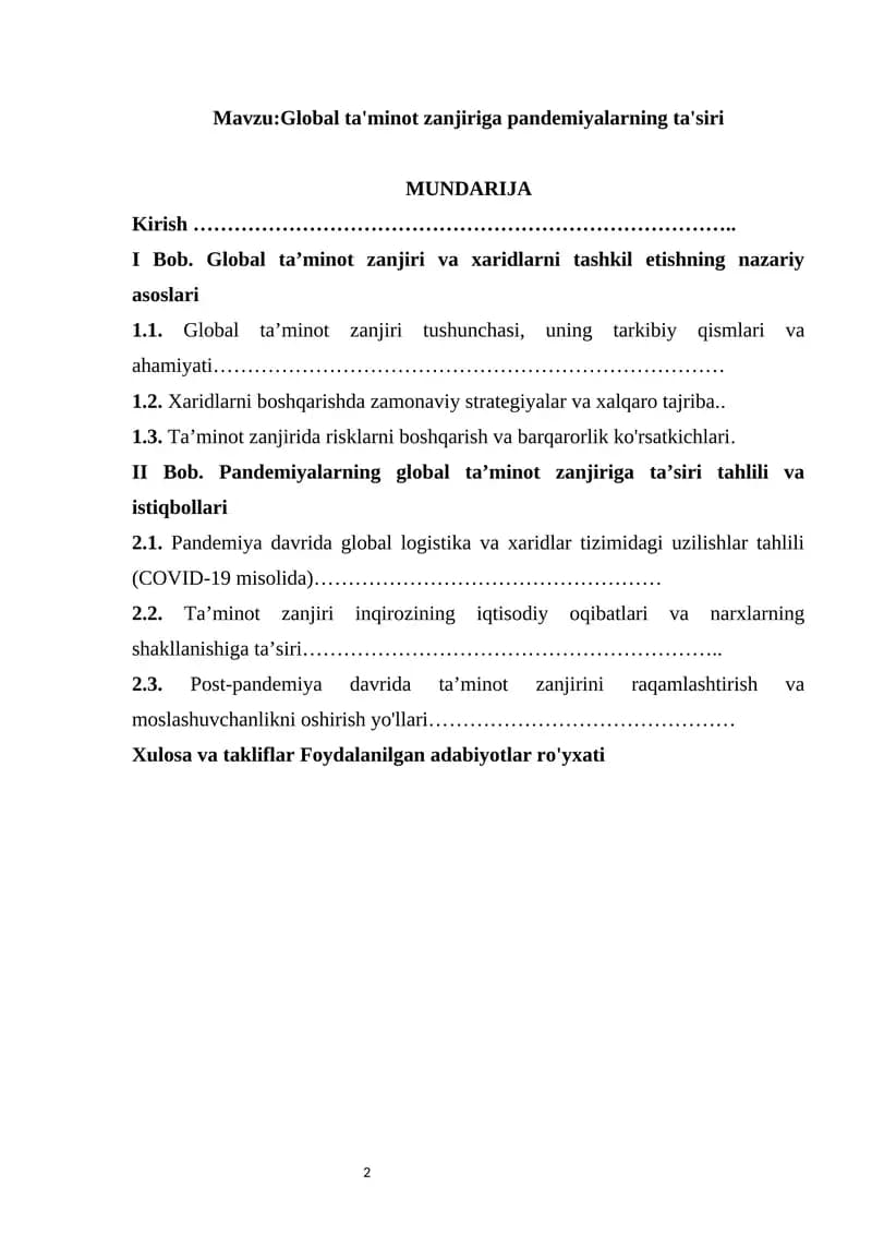 Global ta'minot zanjiriga pandemiyalarning ta'siri
