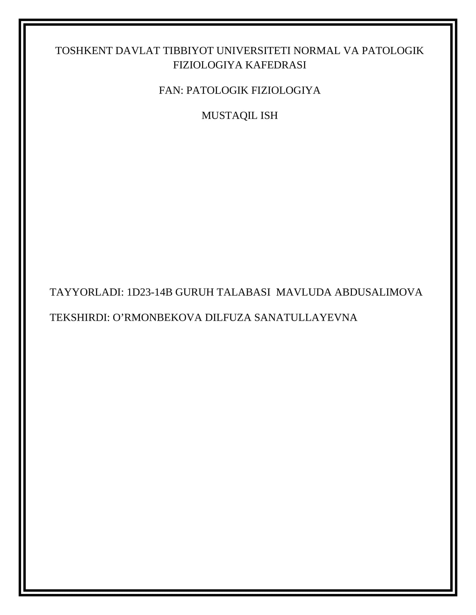 PATOLOGIK FIZIOLOGIYA