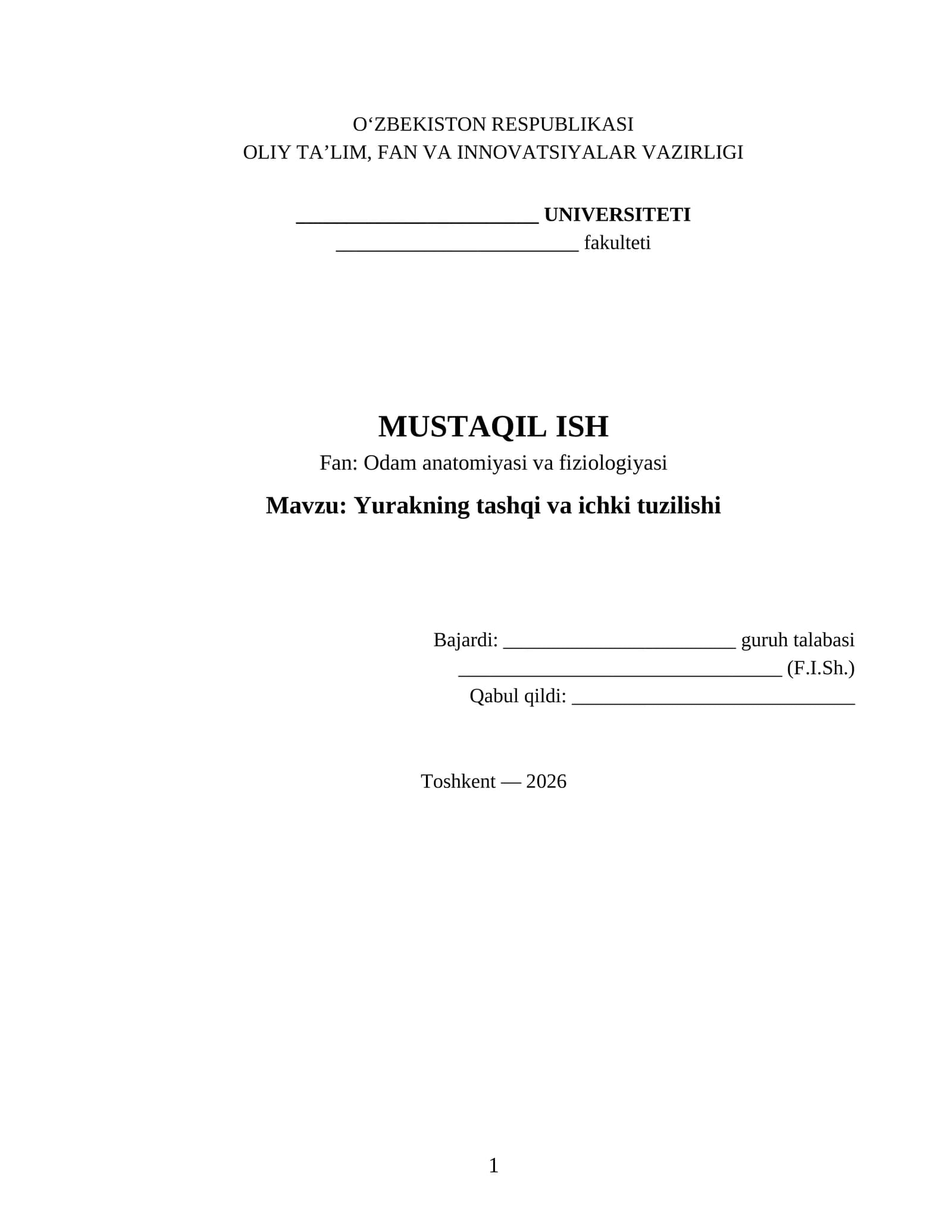 Odam anatomiyasi va fiziologiyasi - Yurakning tashqi va ichki tuzilishi