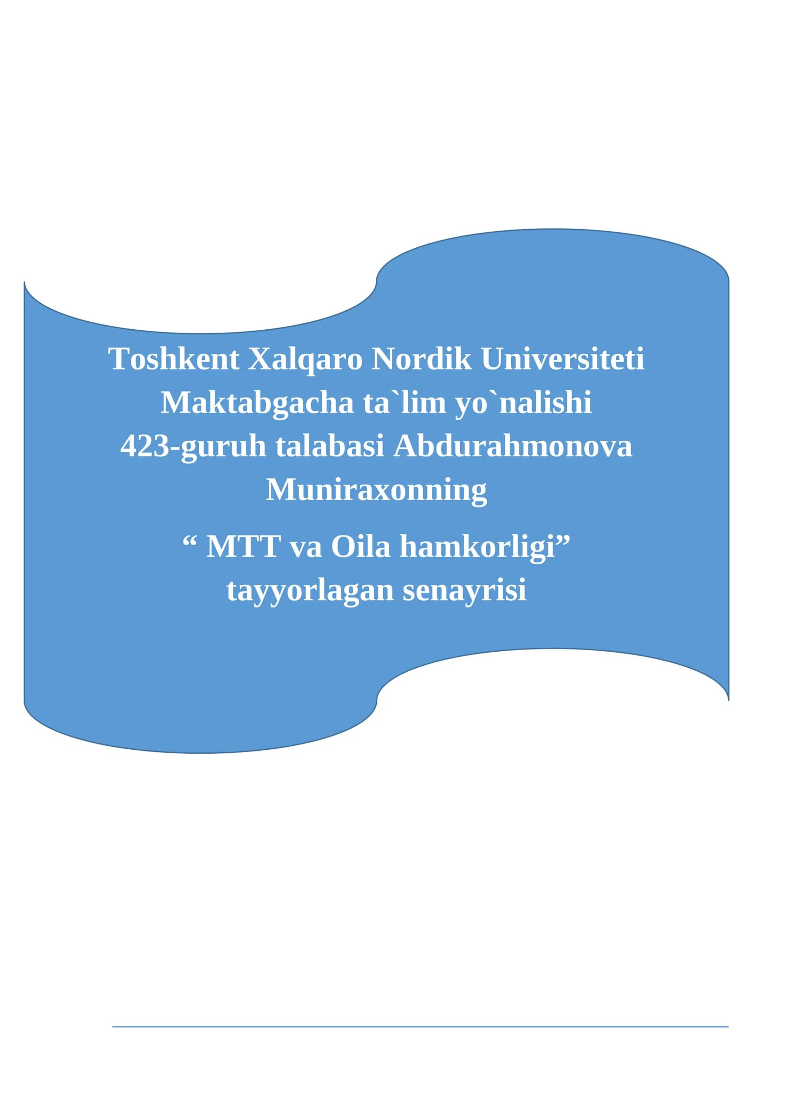 MTT va Oila hamkorligi senayrisi