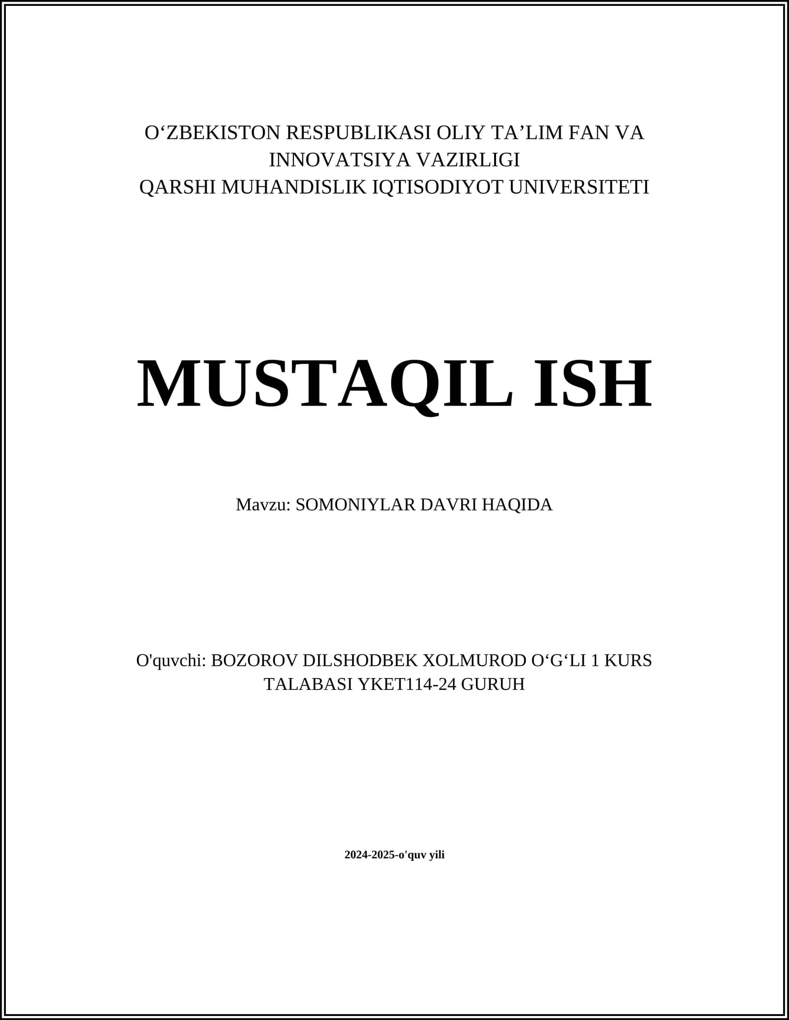 SOMONIYLAR DAVRI HAQIDA