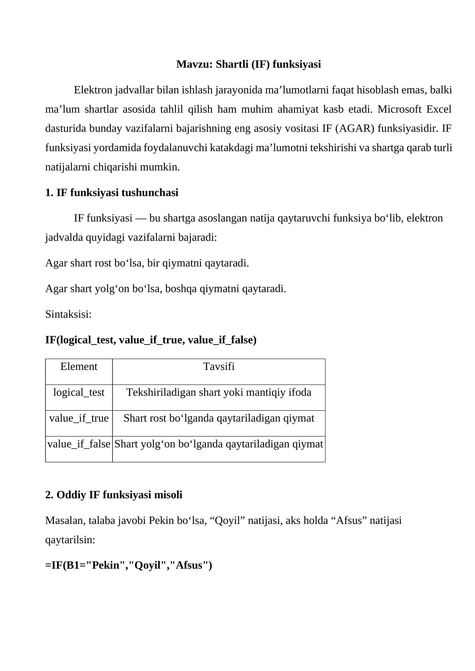 Shartli (IF) funksiyasi