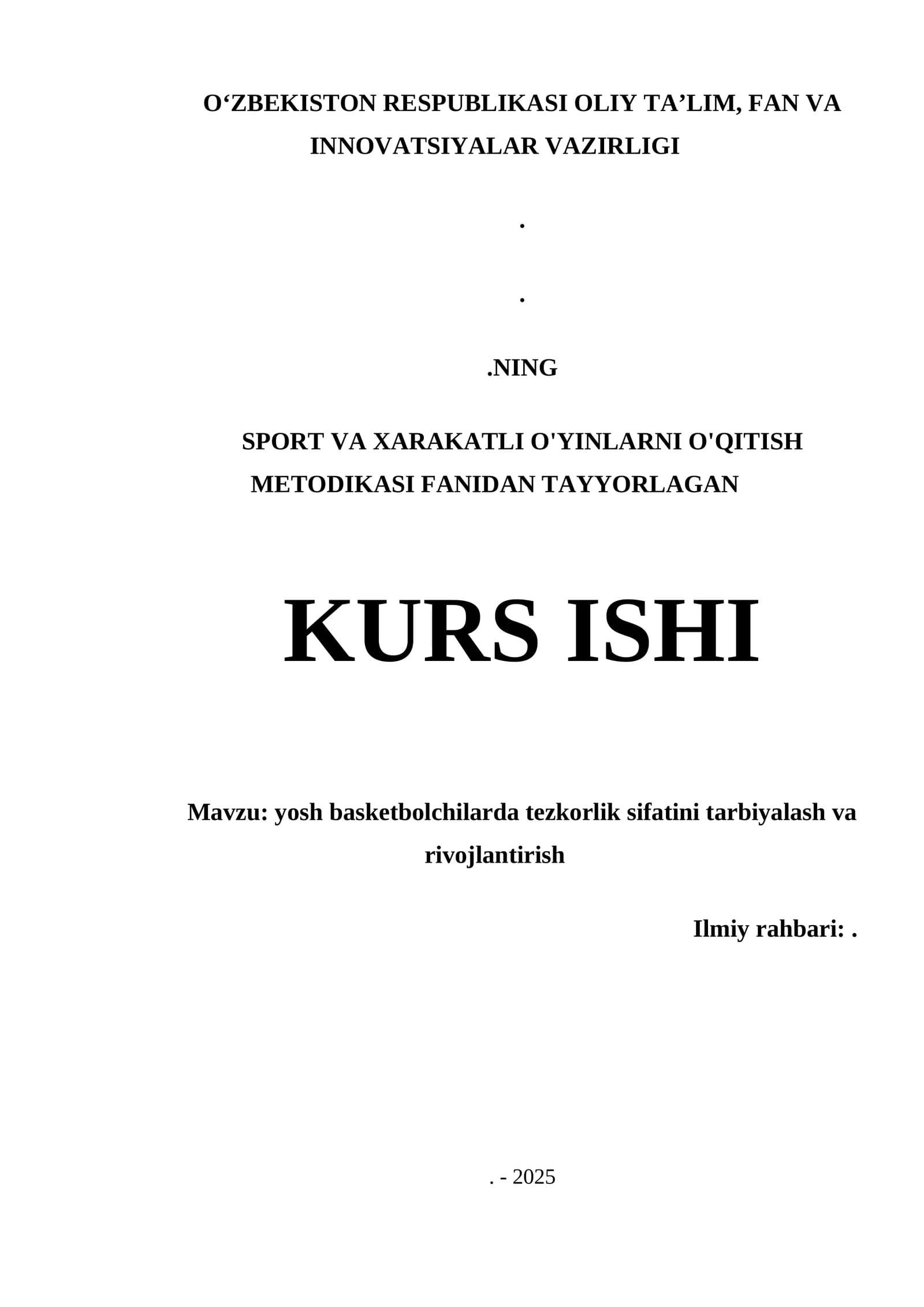 YOSH BASKETBOLCHILARDA TEZKORLIK SIFATINI TARBIYALASH VA RIVOJLANTIRISH