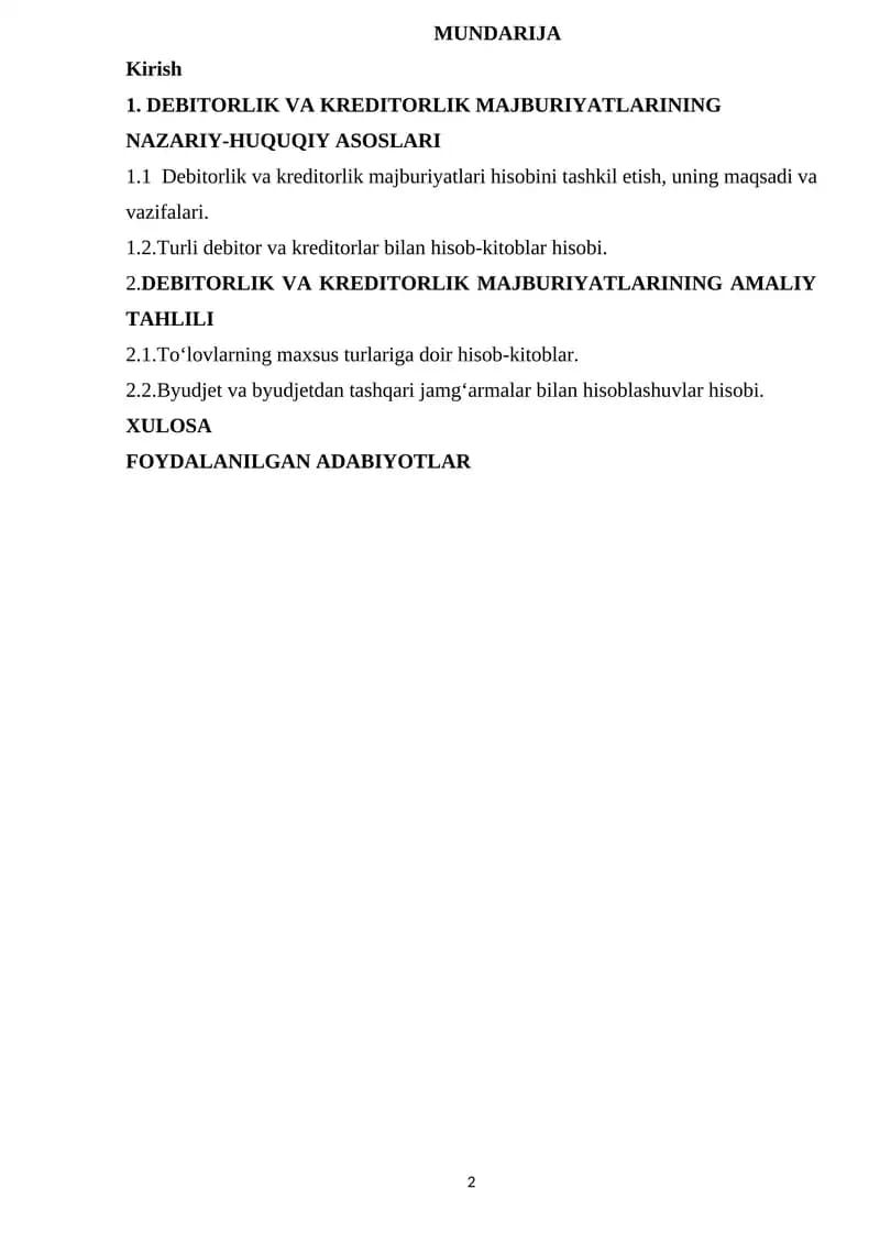 DEBITORLIK VA KREDITORLIK MAJBURIYATLARINING NAZARIY-HUQUQIY ASOSLARI