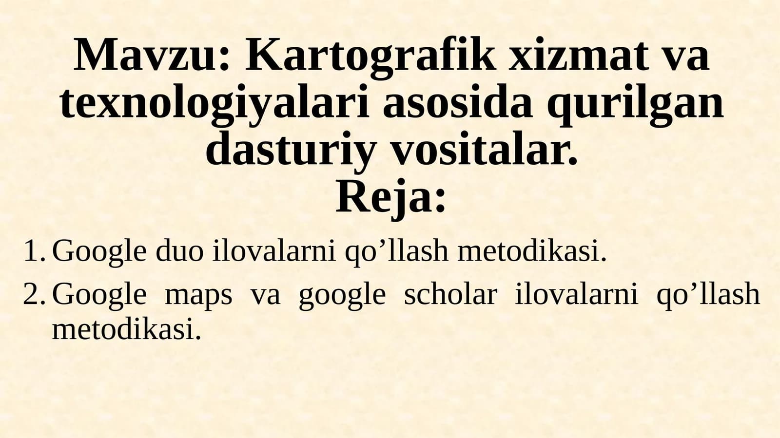 Kartografik xizmat va texnologiyalar asosida qurilgan dasturiy vositalar