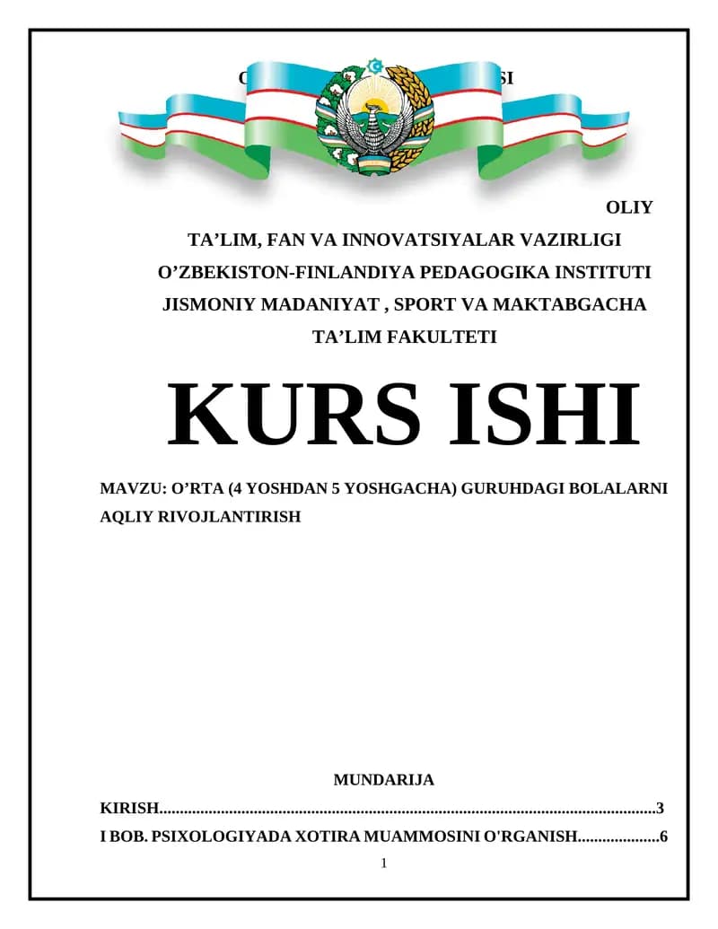 O'rtasiyorlar uchun xotira rivojlantirish kurs ishi