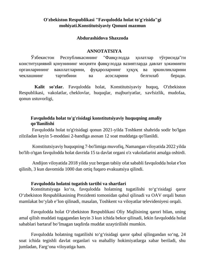 Favqulodda holat to'g'risidagi konstitutsiyaviy huquq