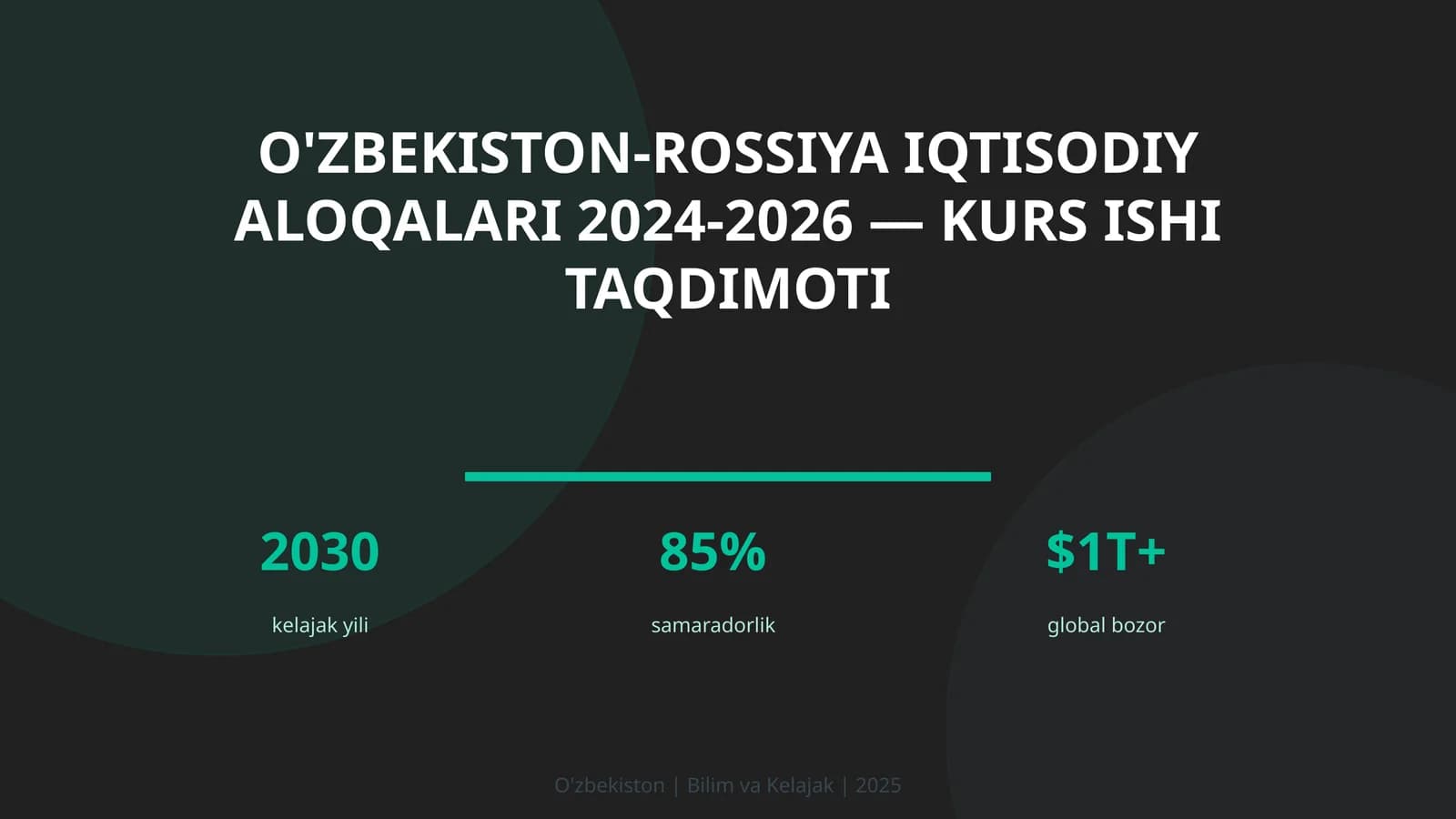 O'ZBEKISTON-ROSSIYA IQTISODIY ALOQALARI 2024-2026 — KURS ISHI TAQDIMOTI 2030