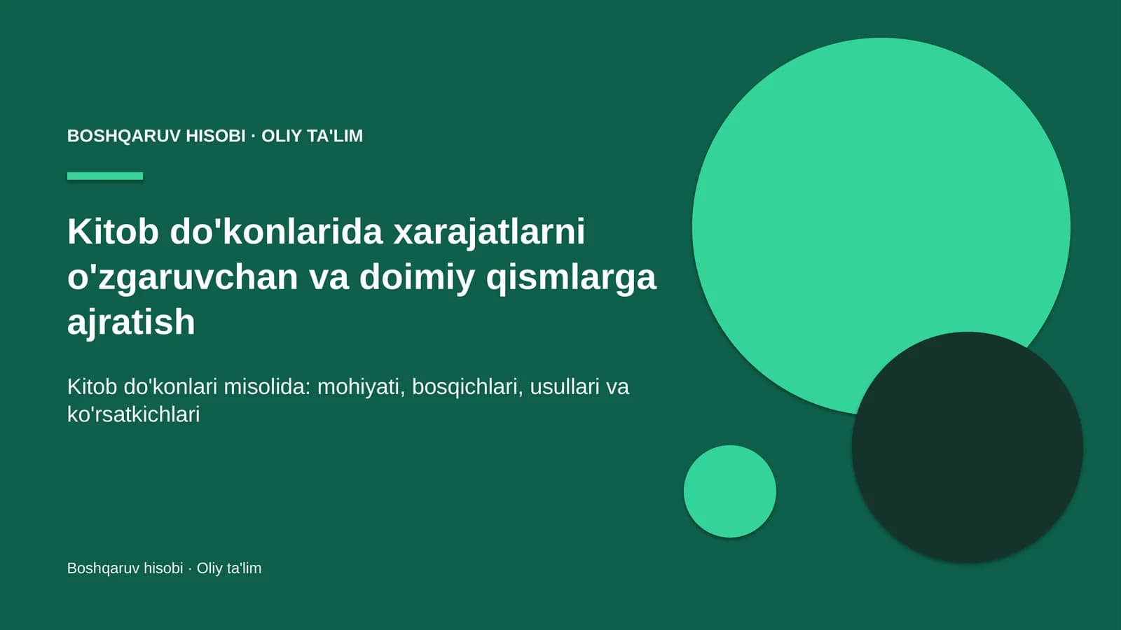 Kitob do'konlarida xarajatlarni o'zgaruvchan va doimiy qismlarga ajratish