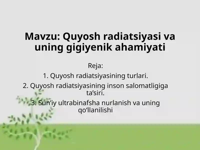 Quyosh radiatsiyasi va uning gigiyenik ahamiyati