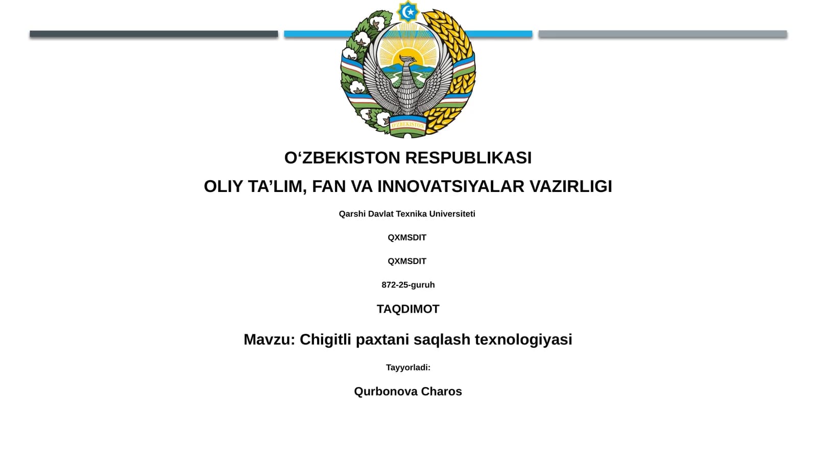 Chigitli paxtani saqlash texnologiyasi