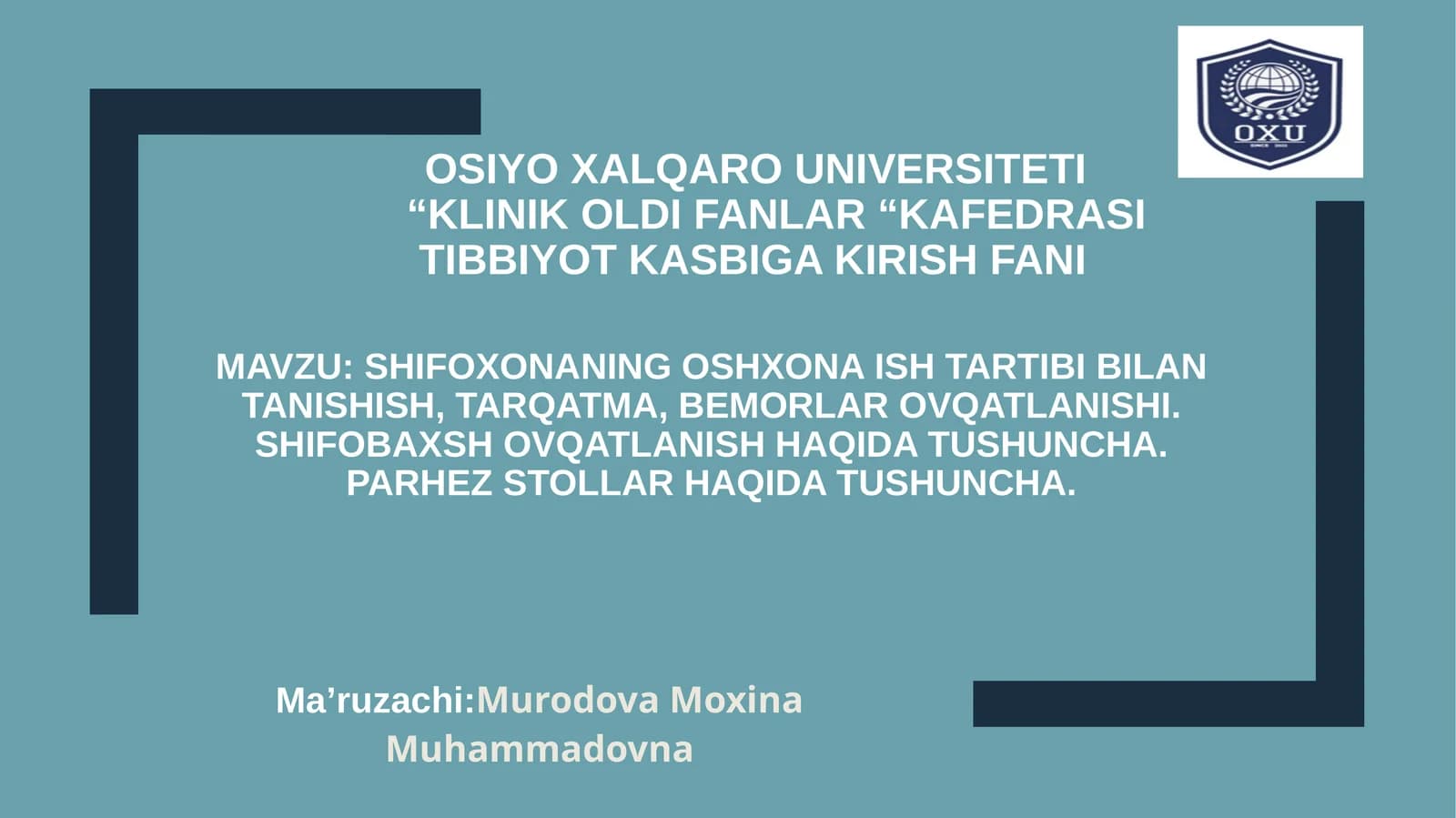 Tibbiyot kasbi kirish fani