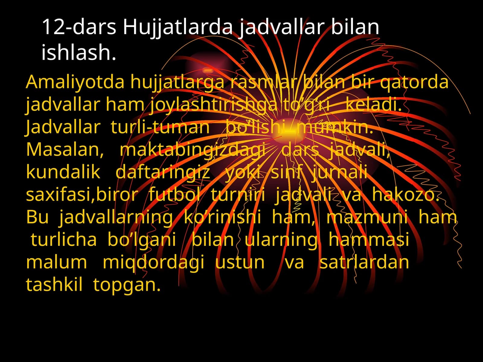 12-dars Hujjatlarda jadvallar bilan ishlash