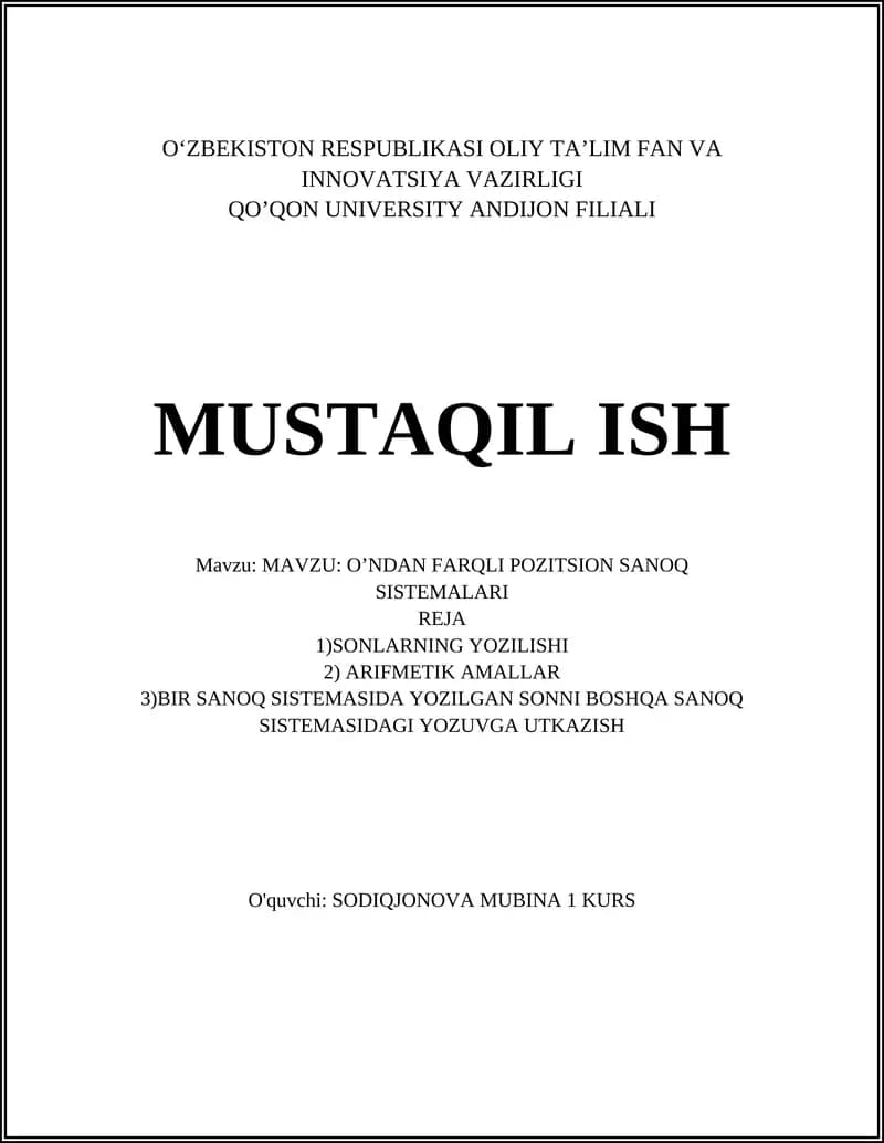 O'ndan farqli pozitsion sanoq sistemalari