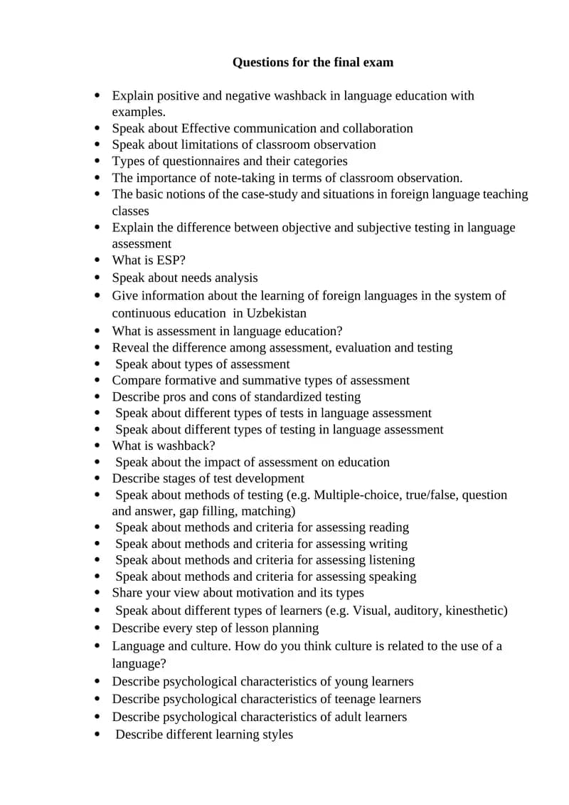 Questions for the final exam