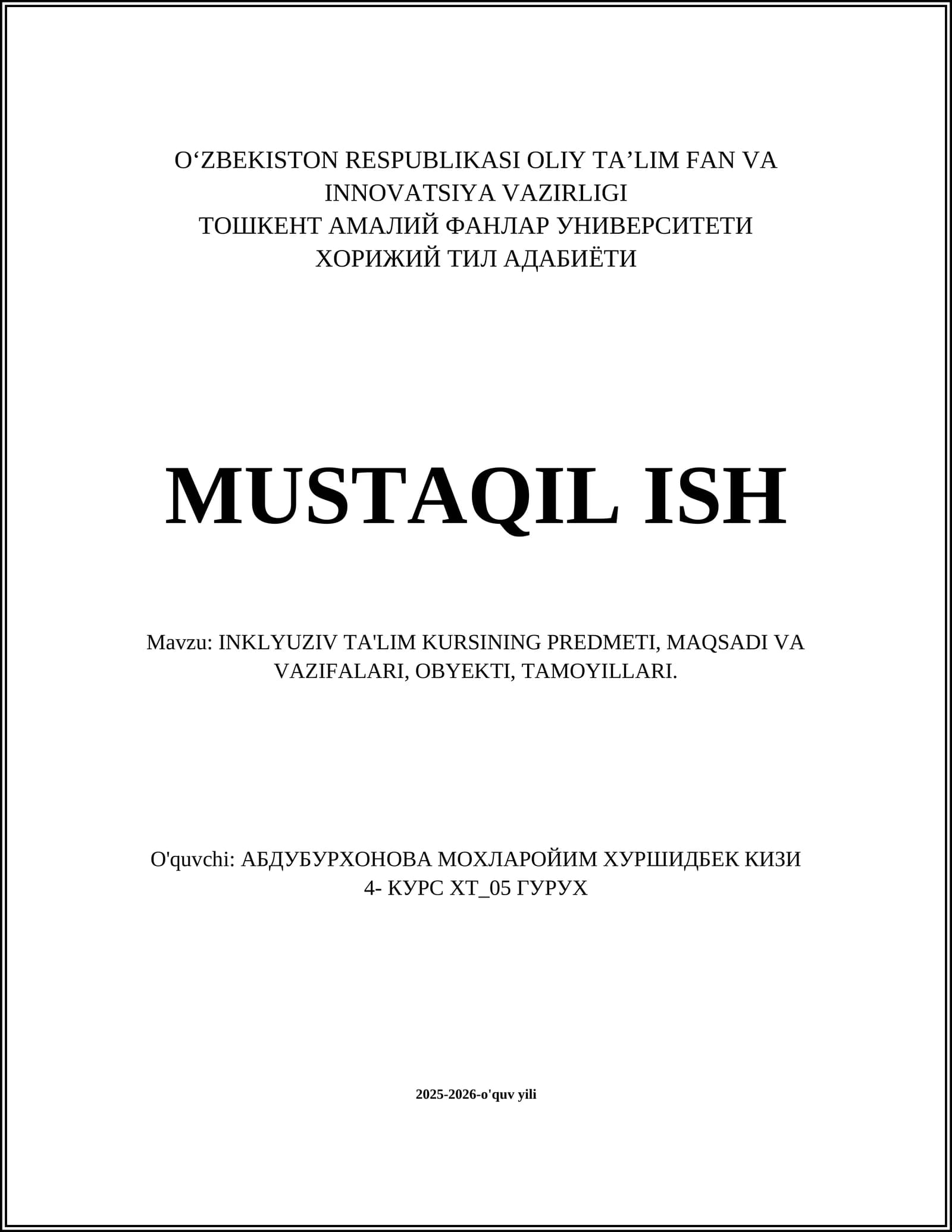 INKLYUZIV TA'LIM KURSI