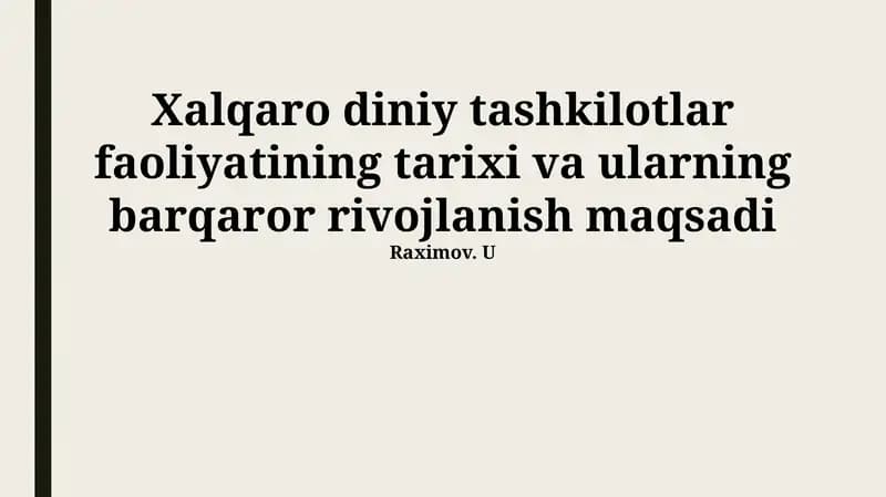 Xalqaro diniy tashkilotlar faoliyatining tarixi va ularning barqaror rivojlanish maqsadi