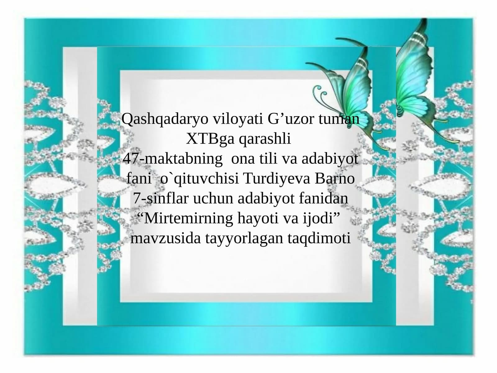 7-sinf Adabiyot fanidan Mirtemir hayoti va ijodi mavzusida dars taqdimot