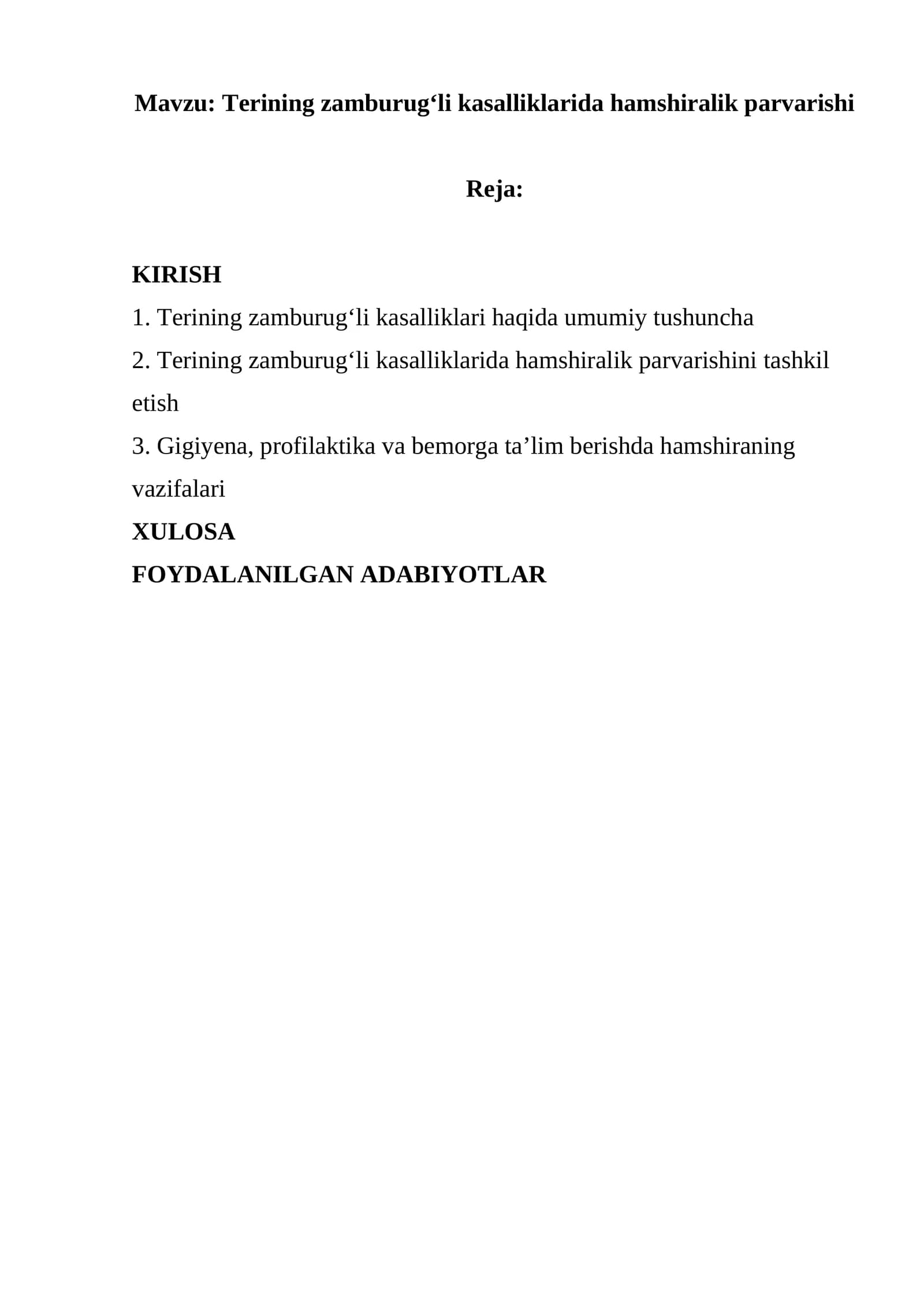 Terining zamburug‘li kasalliklarida hamshiralik parvarishi