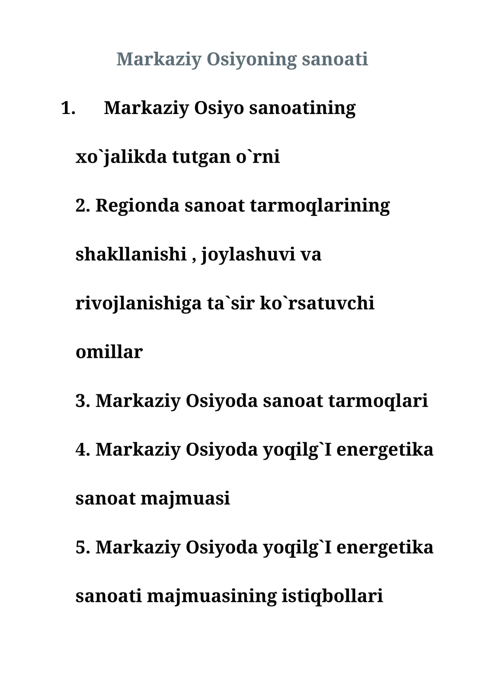 Markaziy Osiyoning sanoati