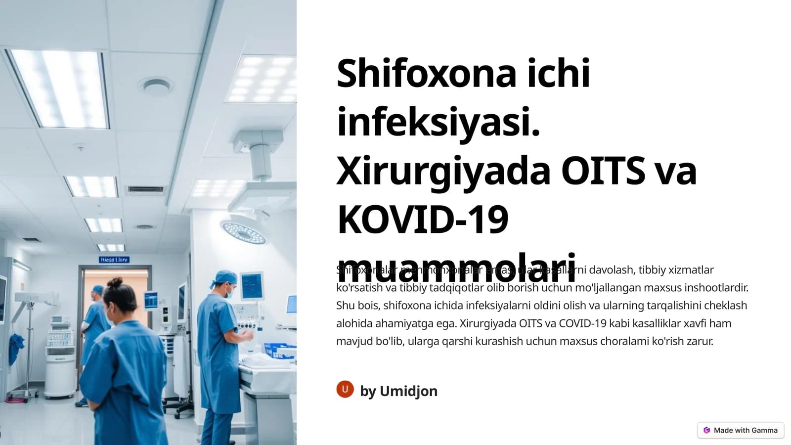 Shifoxona ichi infeksiyasi. Xirurgiyada OITS va KOVID-19 muammolari