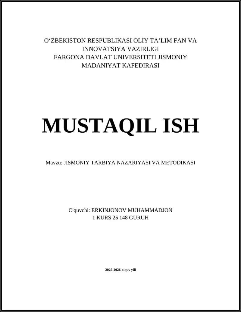 Jismoniy Tarbiya Nazariyasi va Metodikasi