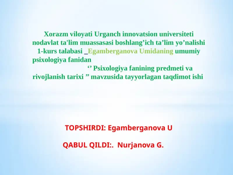Psixologiya fanining predmeti va rivojlanishi