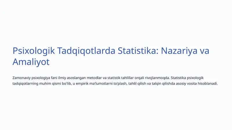 Psixologik Tadqiqotlarda Statistika: Nazariya va Amaliyot