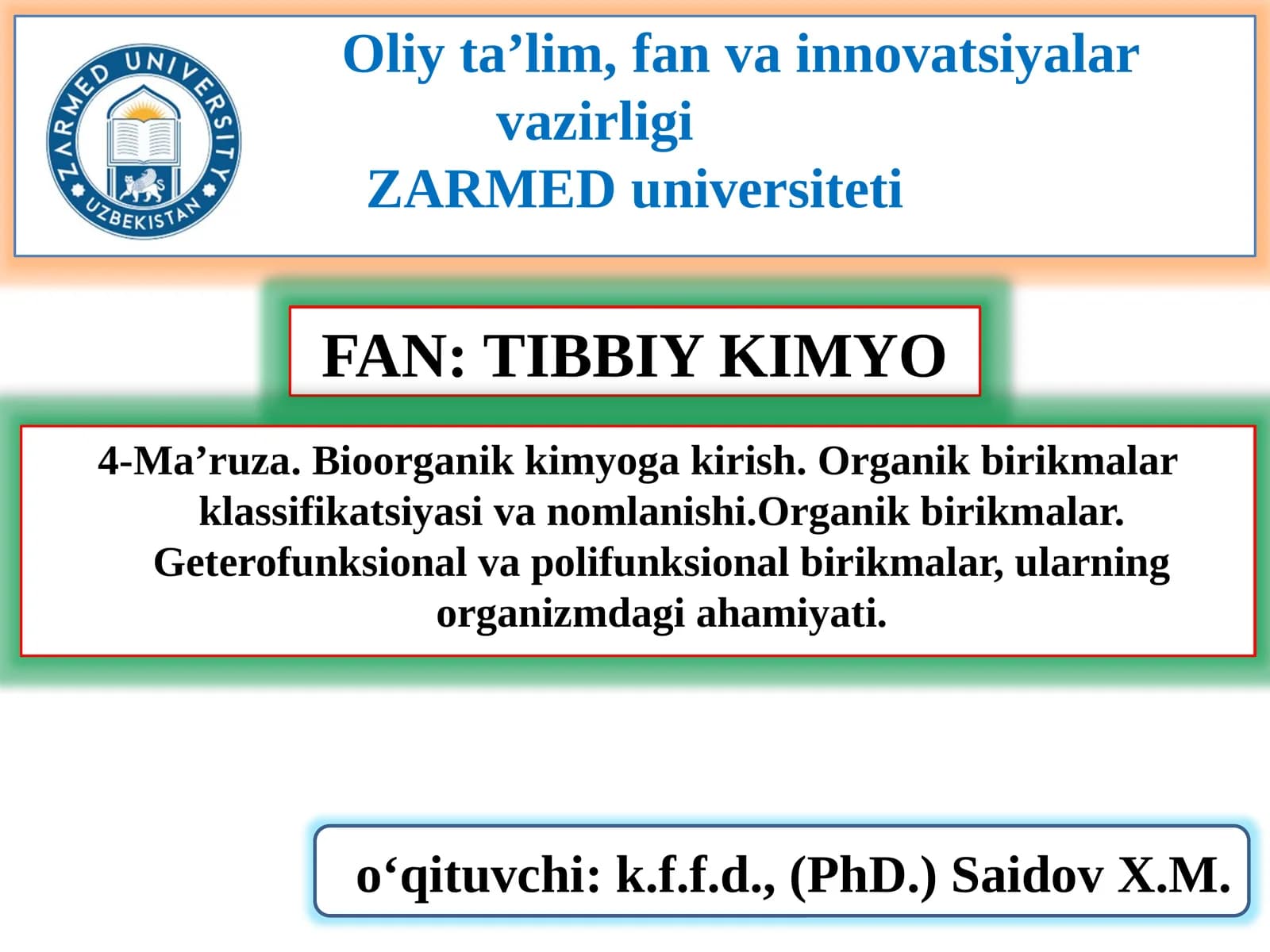 FAN: TIBBIY KIMYO