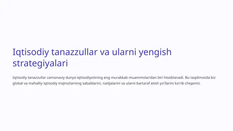Iqtisodiy tanazzullar va ularni yengish strategiyalari