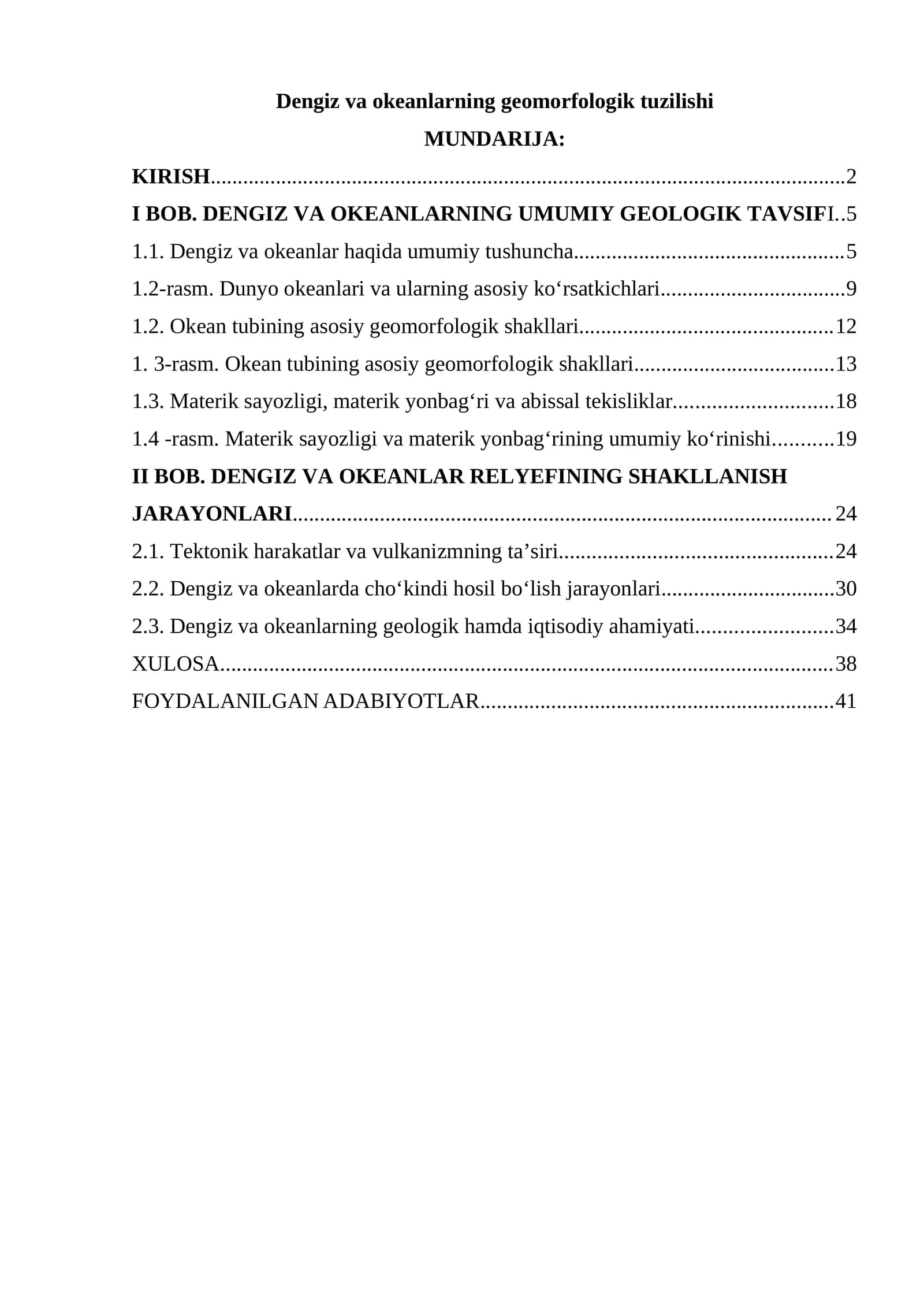 Dengiz va okeanlarning geomorfologik tuzilishi
