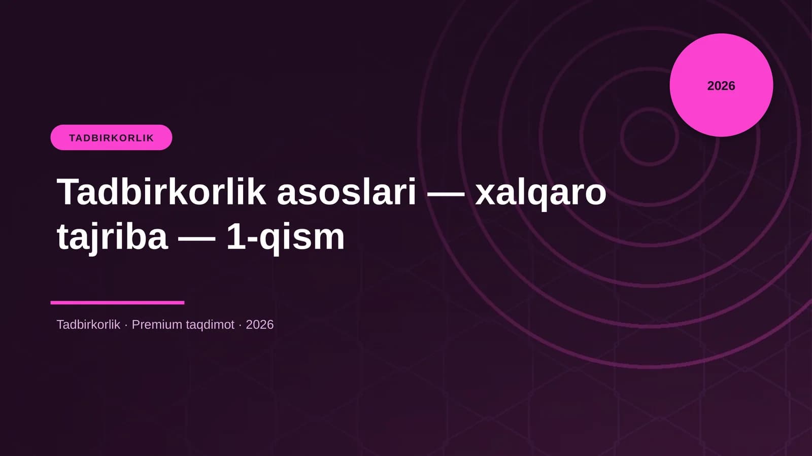 Tadbirkorlik asoslari — xalqaro tajriba — 1-qism