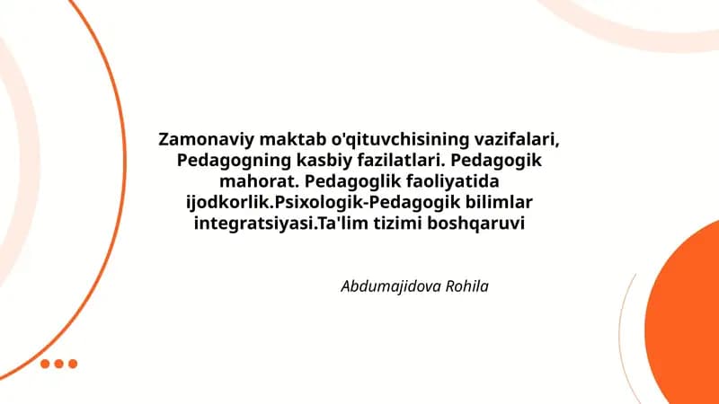 Zamonaviy maktab o'qituvchisining vazifalari